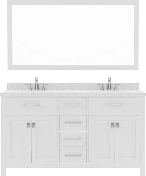 Virtu USA Caroline 60" Double Bath Vanity with Dazzle White Top and Square Sink with Brushed Nickel Faucet and Mirror - Luxe Bathroom Vanities