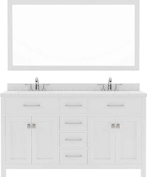 Virtu USA Caroline 60" Double Bath Vanity with Dazzle White Top and Square Sink with Polished Chrome Faucet and Mirror - Luxe Bathroom Vanities