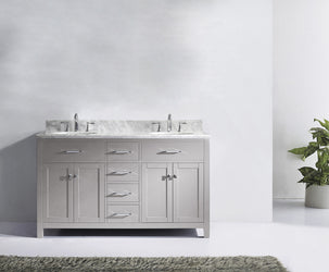 Virtu USA Caroline 60" Double Bath Vanity in Cashmere Grey with Marble Top and Round Sink - Luxe Bathroom Vanities Luxury Bathroom Fixtures Bathroom Furniture