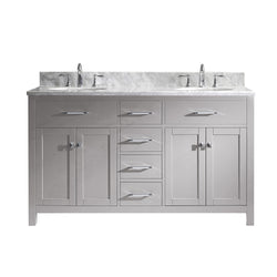 Virtu USA Caroline 60" Double Bath Vanity in Cashmere Grey with Marble Top and Round Sink - Luxe Bathroom Vanities Luxury Bathroom Fixtures Bathroom Furniture