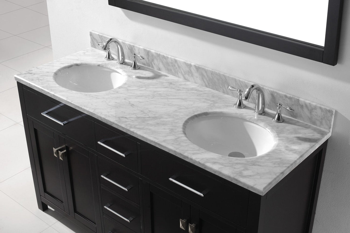 Virtu USA Caroline 60" Double Bath Vanity with Marble Top and Round Sink with Brushed Nickel Faucet and Mirror - Luxe Bathroom Vanities