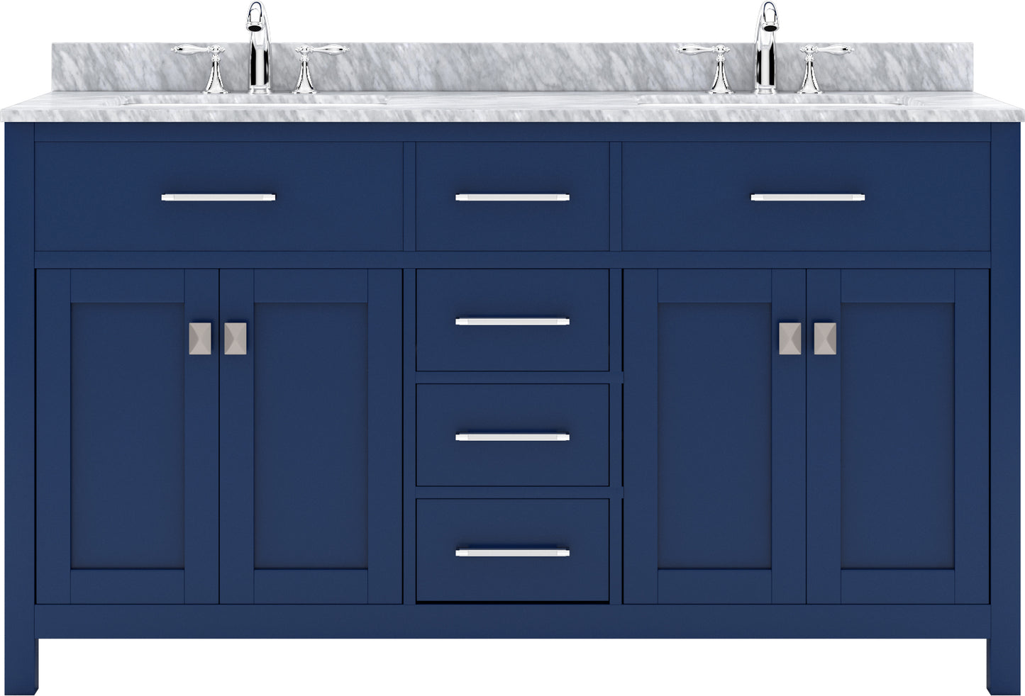 Virtu USA Caroline 60" Double Bath Vanity with White Marble Top and Round Sinks with Matching Mirror - Luxe Bathroom Vanities
