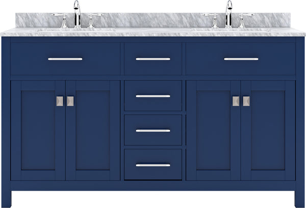 Virtu USA Caroline 60" Double Bath Vanity with White Marble Top and Round Sinks - Luxe Bathroom Vanities