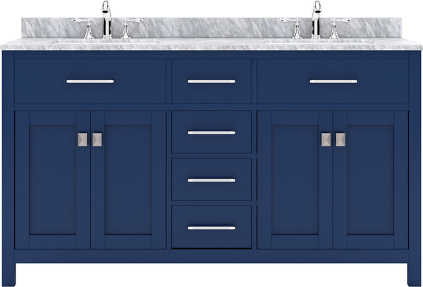Virtu USA Caroline 60" Double Bath Vanity with White Marble Top and Round Sinks with Polished Chrome Faucets with Matching Mirror - Luxe Bathroom Vanities