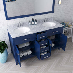 Virtu USA Caroline 60" Double Bath Vanity with White Marble Top and Round Sinks with Matching Mirror - Luxe Bathroom Vanities