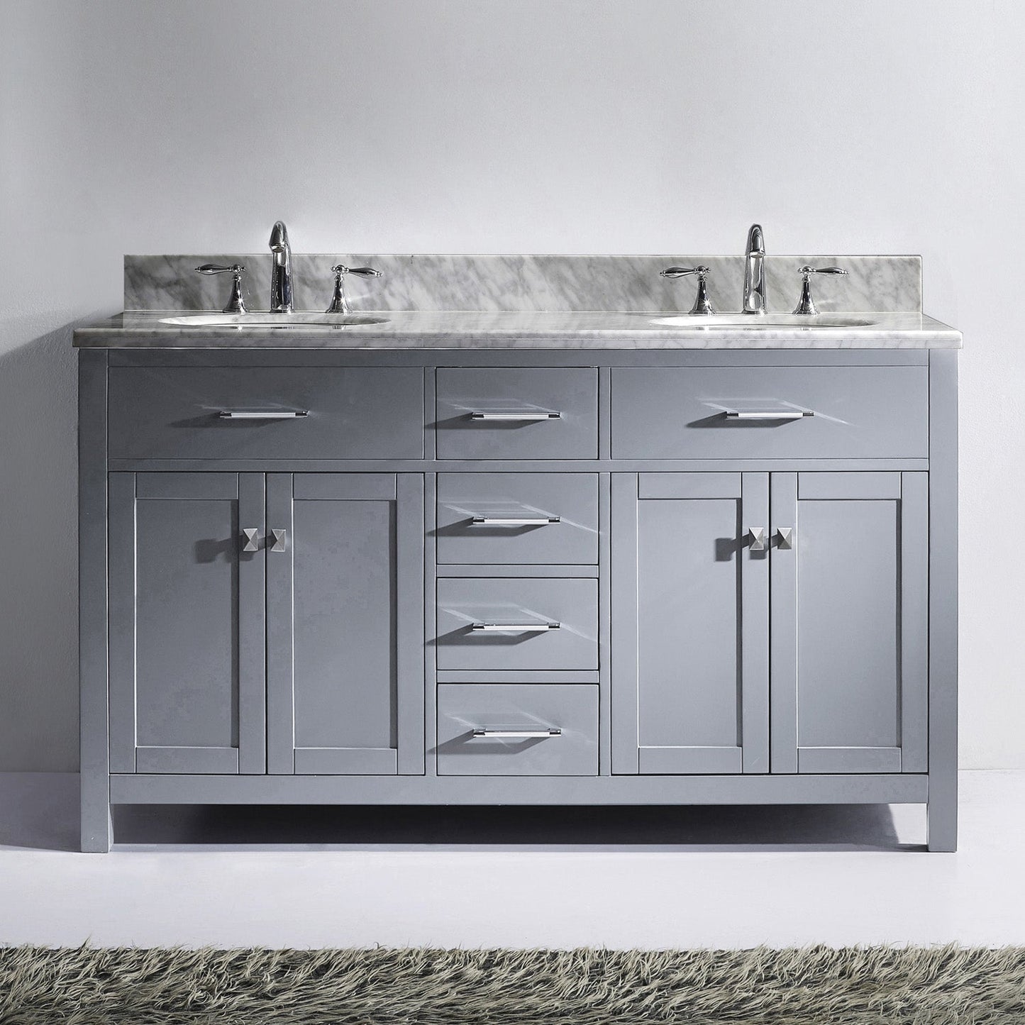 Virtu USA Caroline 60" Double Bath Vanity with Marble Top and Round Sink - Luxe Bathroom Vanities