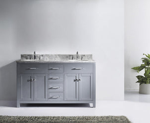 Virtu USA Caroline 60" Double Bath Vanity with Marble Top and Round Sink - Luxe Bathroom Vanities