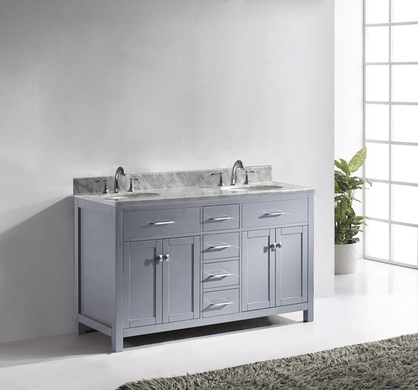 Virtu USA Caroline 60" Double Bath Vanity with Marble Top and Round Sink - Luxe Bathroom Vanities