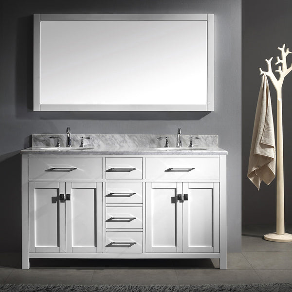 Virtu USA Caroline 60" Double Bath Vanity with Marble Top and Round Sink with Mirror - Luxe Bathroom Vanities
