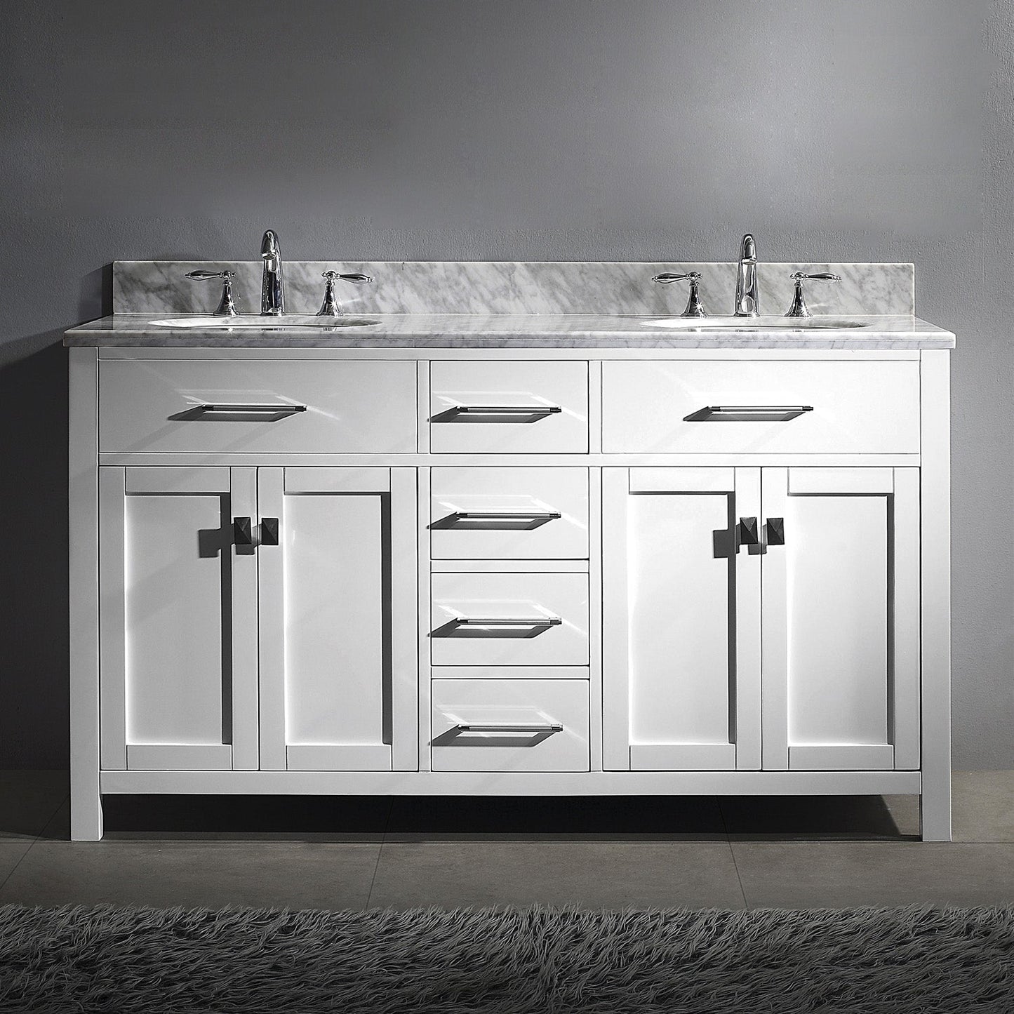 Virtu USA Caroline 60" Double Bath Vanity with Marble Top and Round Sink - Luxe Bathroom Vanities