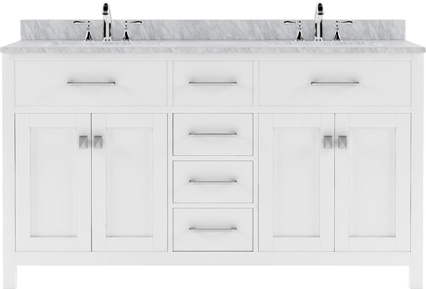Virtu USA Caroline 60" Double Bath Vanity with White Marble Top and Round Sinks with Brushed Nickel Faucets with Matching Mirror - Luxe Bathroom Vanities