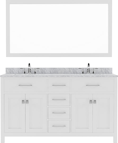 Virtu USA Caroline 60" Double Bath Vanity with Marble Top and Round Sink with Mirrors - Luxe Bathroom Vanities