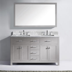 Virtu USA Caroline 60" Double Bath Vanity in Cashmere Grey with Marble Top and Square Sink with Polished Chrome Faucet and Mirror - Luxe Bathroom Vanities Luxury Bathroom Fixtures Bathroom Furniture