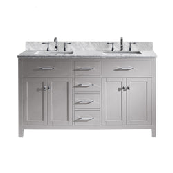 Virtu USA Caroline 60" Double Bath Vanity in Cashmere Grey with Marble Top and Square Sink with Polished Chrome Faucet - Luxe Bathroom Vanities Luxury Bathroom Fixtures Bathroom Furniture