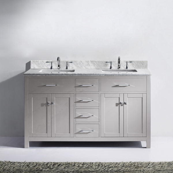 Virtu USA Caroline 60" Double Bath Vanity with Marble Top and Square Sink - Luxe Bathroom Vanities Luxury Bathroom Fixtures Bathroom Furniture