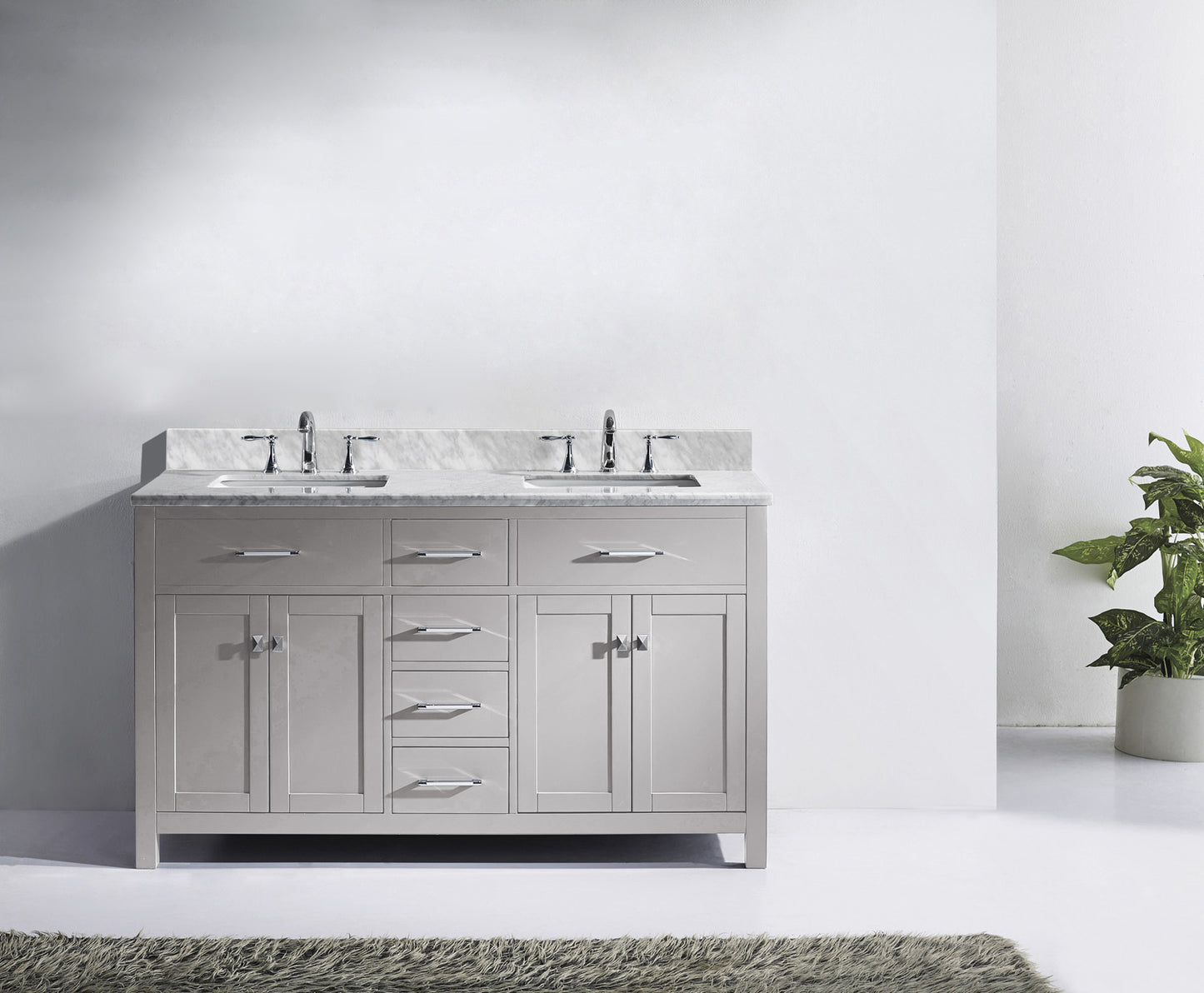 Virtu USA Caroline 60" Double Bath Vanity with Marble Top and Square Sink - Luxe Bathroom Vanities Luxury Bathroom Fixtures Bathroom Furniture