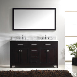 Virtu USA Caroline 60" Double Bath Vanity with Marble Top and Square Sink with Brushed Nickel Faucet and Mirror - Luxe Bathroom Vanities