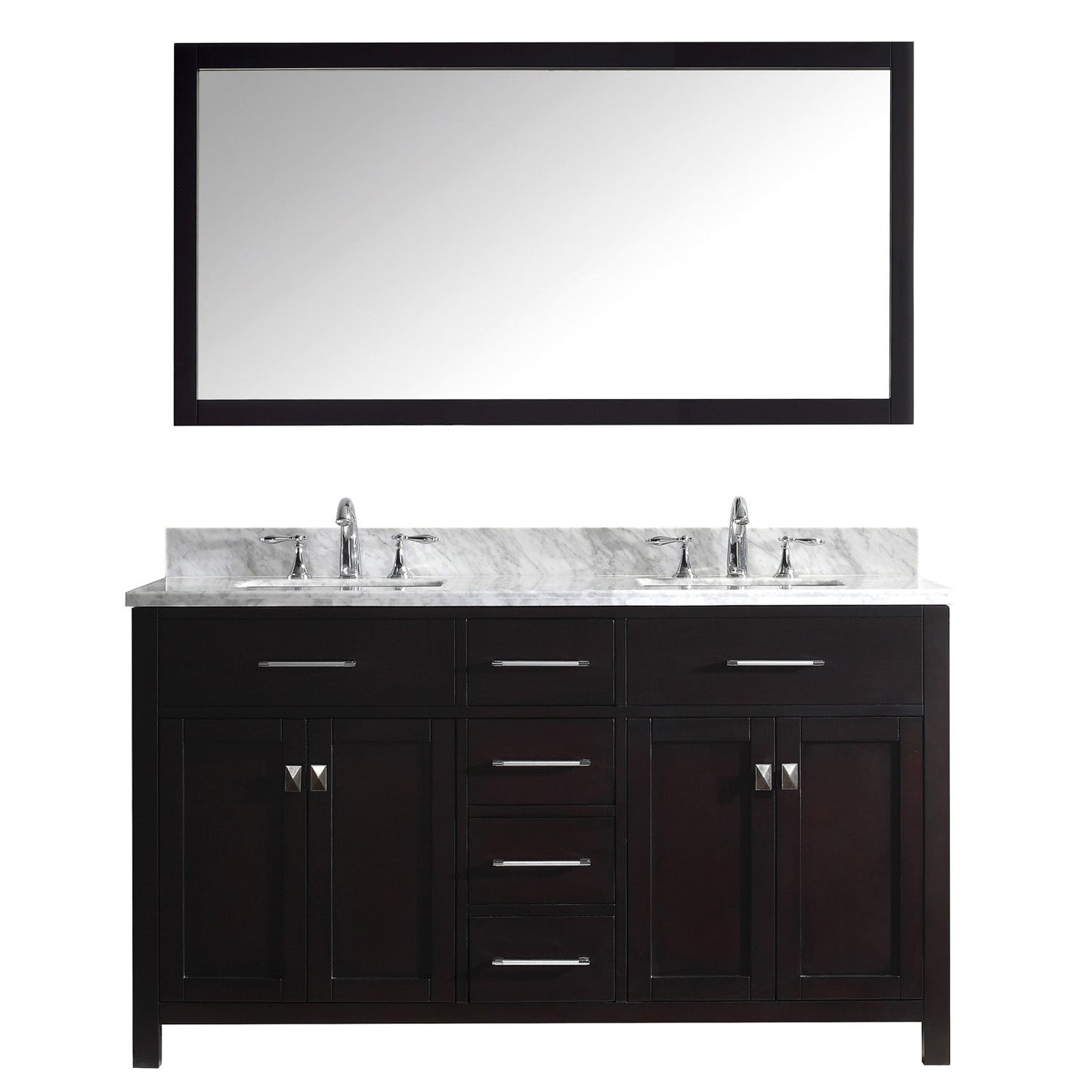 Virtu USA Caroline 60" Double Bath Vanity with Marble Top and Square Sink with Brushed Nickel Faucet and Mirror - Luxe Bathroom Vanities