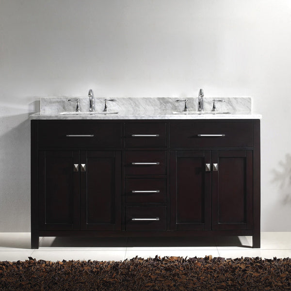 Virtu USA Caroline 60" Double Bath Vanity with Marble Top and Square Sink - Luxe Bathroom Vanities