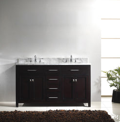 Virtu USA Caroline 60" Double Bath Vanity with Marble Top and Square Sink - Luxe Bathroom Vanities