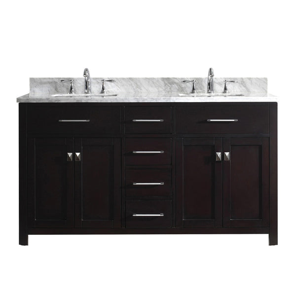 Virtu USA Caroline 60" Double Bath Vanity with Marble Top and Square Sink - Luxe Bathroom Vanities