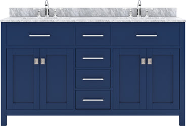 Virtu USA Caroline 60" Double Bath Vanity with White Marble Top and Square Sinks - Luxe Bathroom Vanities