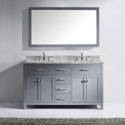 Virtu USA Caroline 60" Double Bath Vanity with Marble Top and Square Sink with Brushed Nickel Faucet and Mirror - Luxe Bathroom Vanities