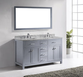 Virtu USA Caroline 60" Double Bath Vanity with Marble Top and Square Sink with Brushed Nickel Faucet and Mirror - Luxe Bathroom Vanities