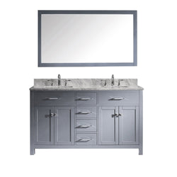 Virtu USA Caroline 60" Double Bath Vanity with Marble Top and Square Sink with Brushed Nickel Faucet and Mirror - Luxe Bathroom Vanities