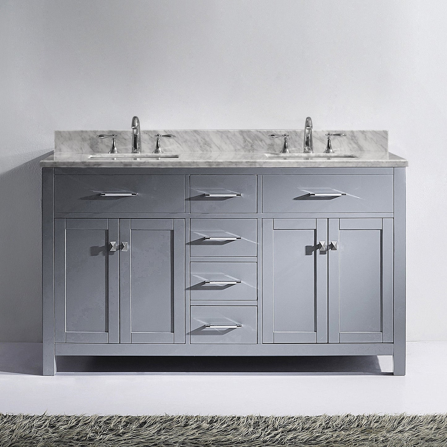 Virtu USA Caroline 60" Double Bath Vanity with Marble Top and Square Sink - Luxe Bathroom Vanities