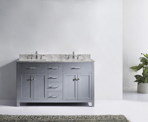 Virtu USA Caroline 60" Double Bath Vanity with Marble Top and Square Sink - Luxe Bathroom Vanities