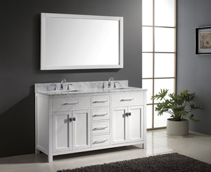 Virtu USA Caroline 60" Double Bath Vanity with Marble Top and Square Sink with Brushed Nickel Faucet and Mirror - Luxe Bathroom Vanities