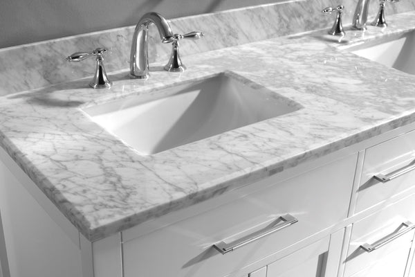 Virtu USA Caroline 60" Double Bath Vanity with Marble Top and Square Sink with Brushed Nickel Faucet and Mirror - Luxe Bathroom Vanities