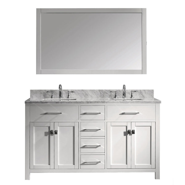 Virtu USA Caroline 60" Double Bath Vanity with Marble Top and Square Sink with Brushed Nickel Faucet and Mirror - Luxe Bathroom Vanities