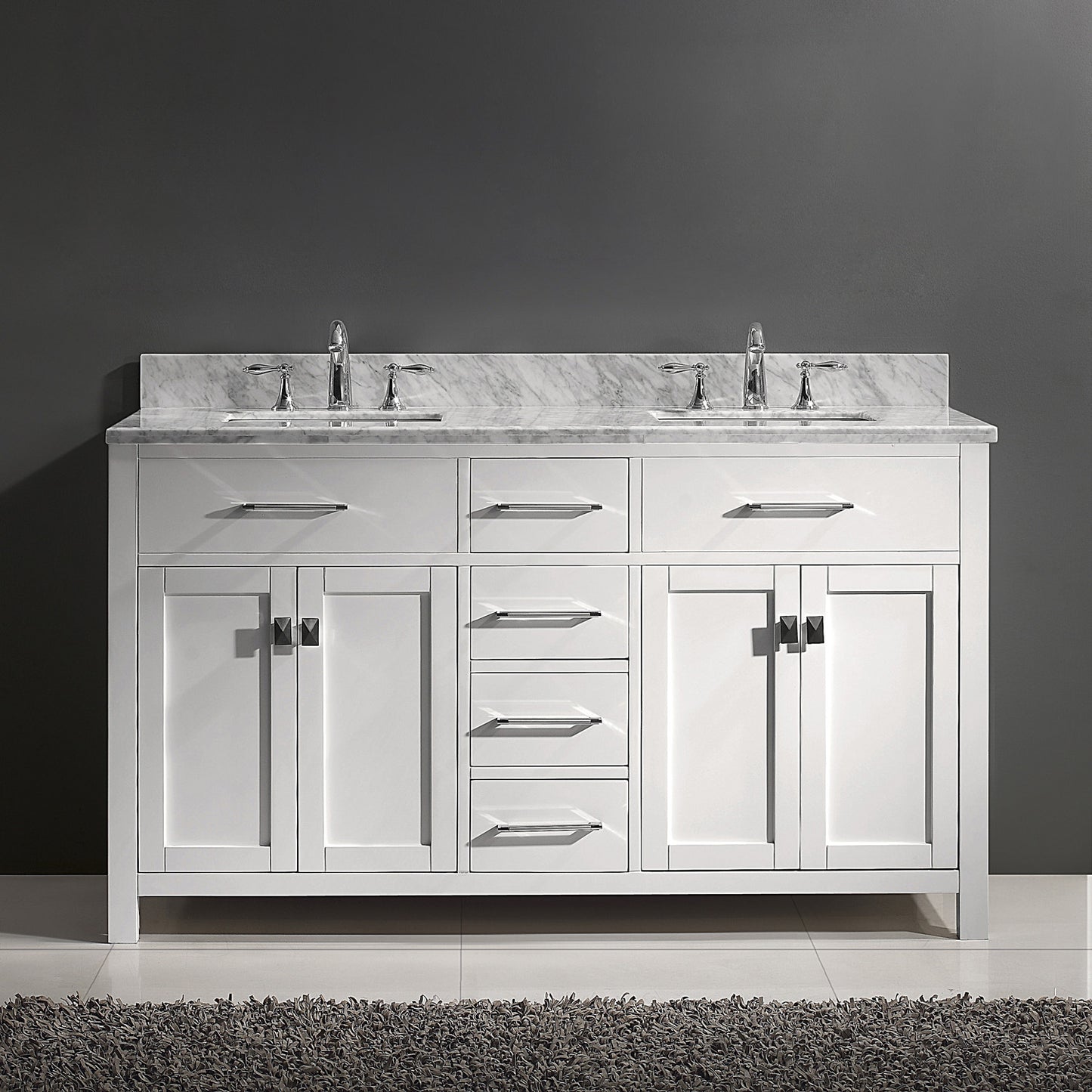 Virtu USA Caroline 60" Double Bath Vanity with Marble Top and Square Sink - Luxe Bathroom Vanities Luxury Bathroom Fixtures Bathroom Furniture