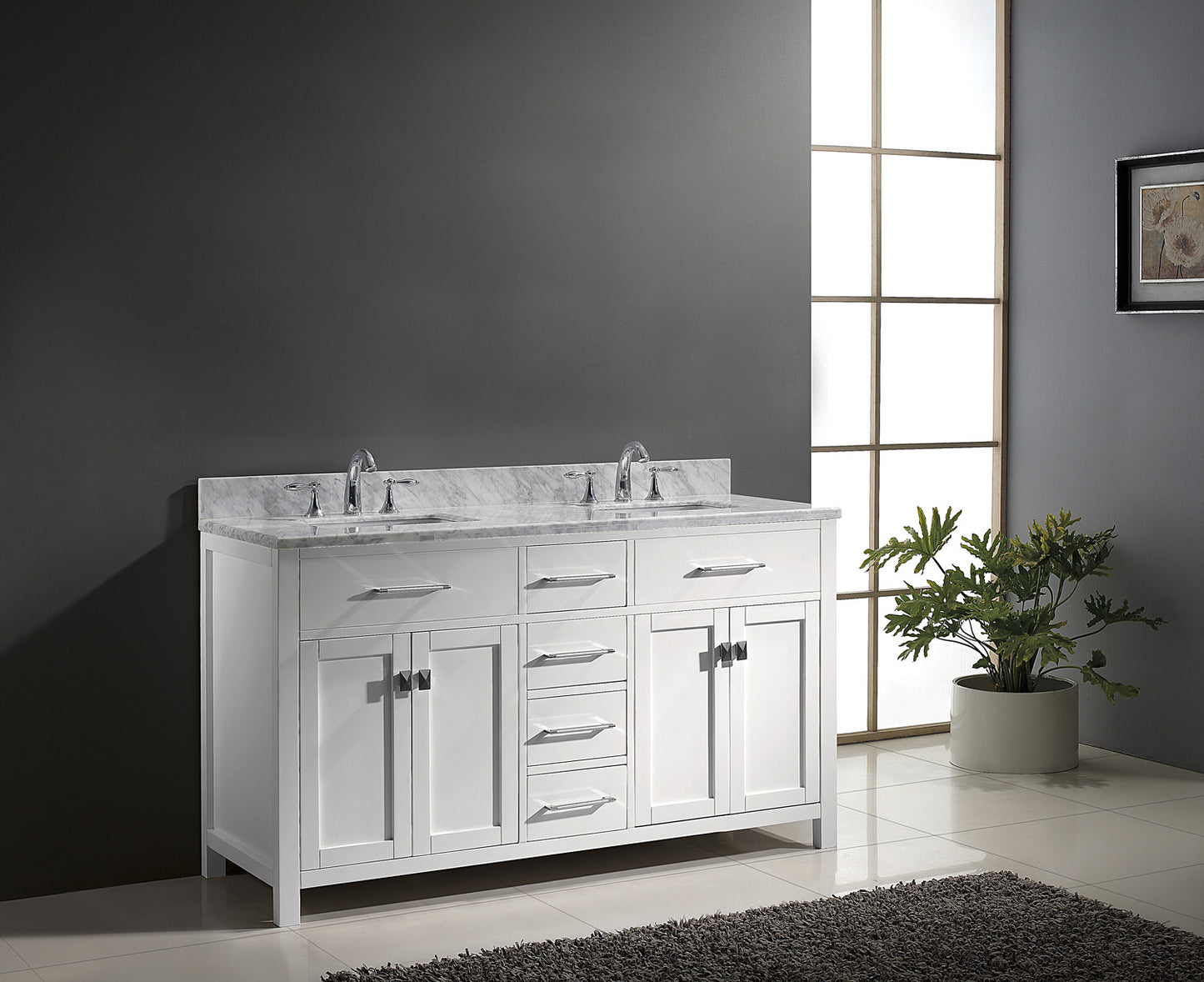 Virtu USA Caroline 60" Double Bath Vanity with Marble Top and Square Sink - Luxe Bathroom Vanities Luxury Bathroom Fixtures Bathroom Furniture