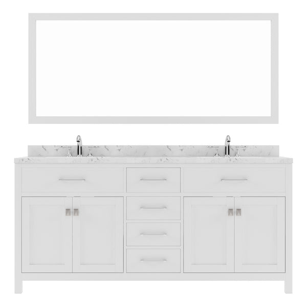 Virtu USA Caroline 72" Double Bath Vanity in Cashmere Gray with White Quartz Top and Round Sinks with Matching Mirror - Luxe Bathroom Vanities