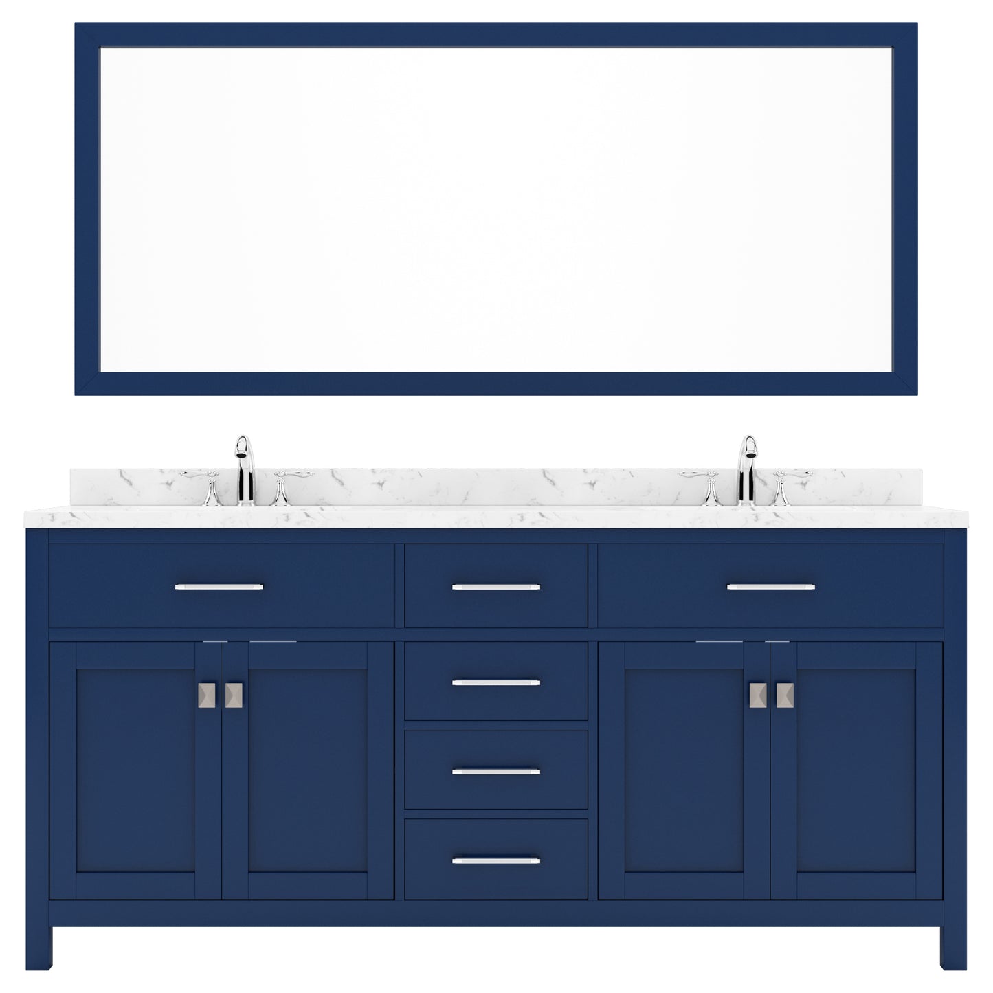 Virtu USA Caroline 72" Double Bath Vanity in Cashmere Gray with White Quartz Top and Square Sinks with Polished Chrome Faucets with Matching Mirror - Luxe Bathroom Vanities