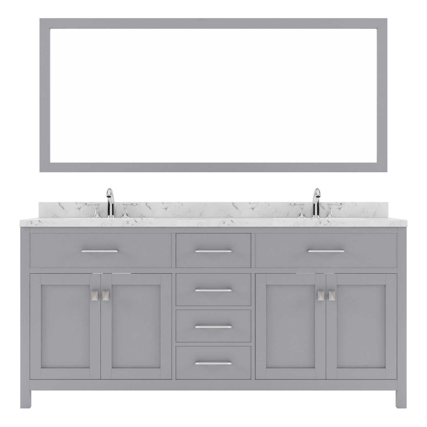 Virtu USA Caroline 72" Double Bath Vanity in Cashmere Gray with White Quartz Top and Square Sinks with Matching Mirror - Luxe Bathroom Vanities