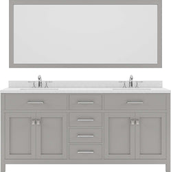 Virtu USA Caroline 72" Double Bath Vanity in Cashmere Grey with Dazzle White Top and Round Sink with Brushed Nickel Faucet and Mirror - Luxe Bathroom Vanities Luxury Bathroom Fixtures Bathroom Furniture