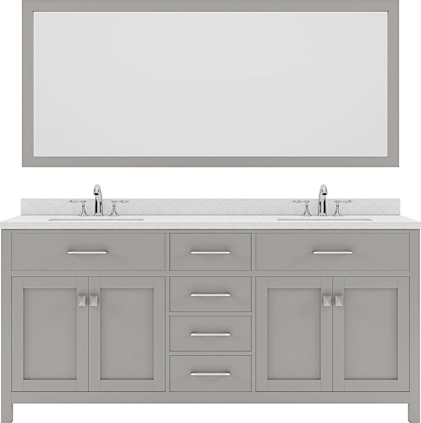 Virtu USA Caroline 72" Double Bath Vanity in Cashmere Grey with Dazzle White Top and Round Sink with Polished Chrome Faucet and Mirror - Luxe Bathroom Vanities Luxury Bathroom Fixtures Bathroom Furniture