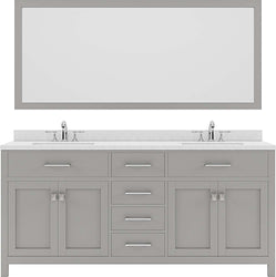 Virtu USA Caroline 72" Double Bath Vanity in Cashmere Grey with Dazzle White Top and Round Sink with Polished Chrome Faucet and Mirror - Luxe Bathroom Vanities Luxury Bathroom Fixtures Bathroom Furniture