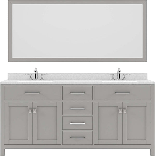 Virtu USA Caroline 72" Double Bath Vanity in Cashmere Grey with Dazzle White Top and Round Sink with Polished Chrome Faucet and Mirror - Luxe Bathroom Vanities Luxury Bathroom Fixtures Bathroom Furniture