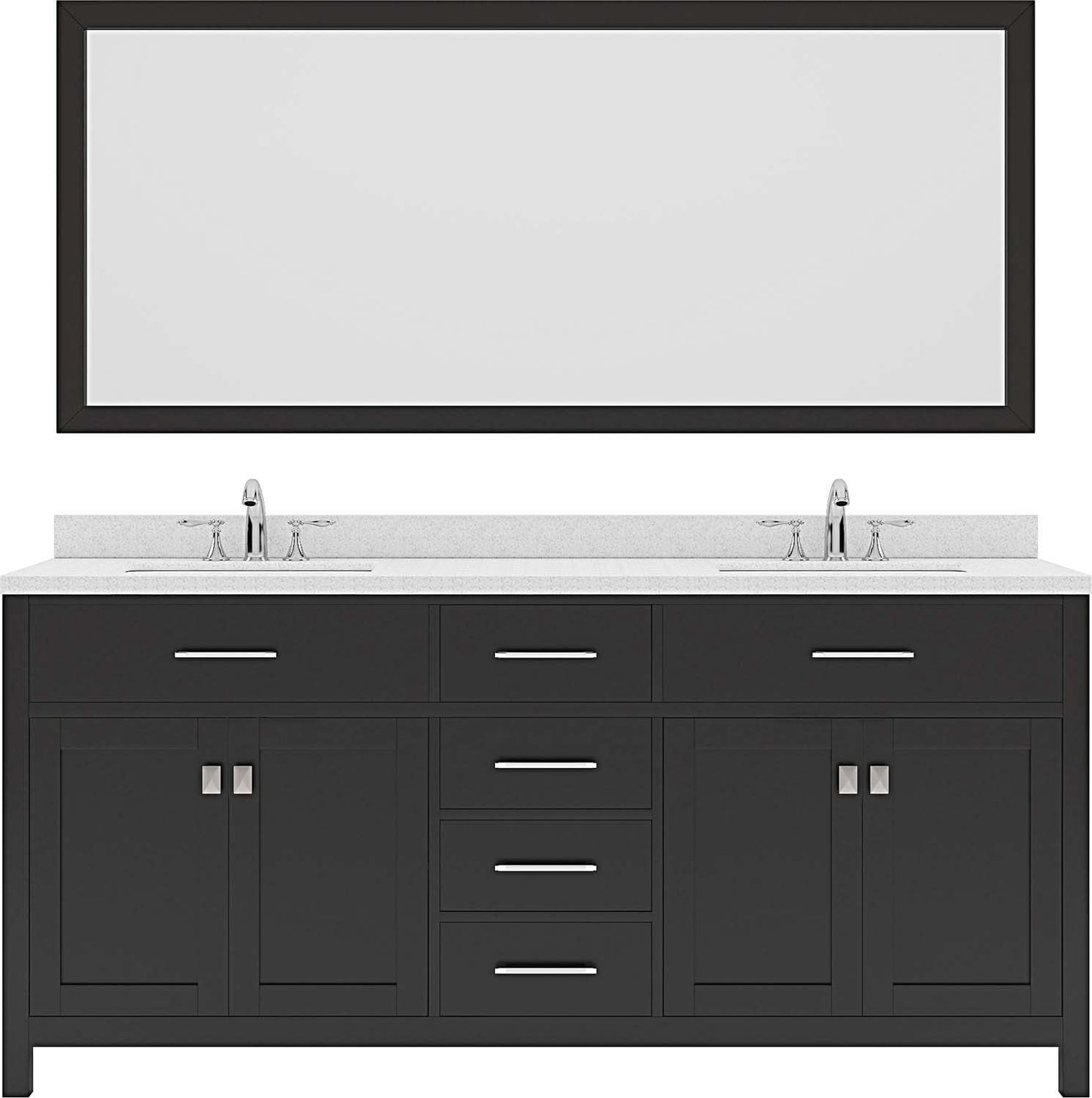 Virtu USA Caroline 72" Double Bath Vanity with Dazzle White Top and Round Sink with Polished Chrome Faucet and Mirror - Luxe Bathroom Vanities