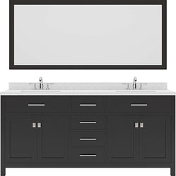 Virtu USA Caroline 72" Double Bath Vanity with Dazzle White Top and Round Sink with Polished Chrome Faucet and Mirror - Luxe Bathroom Vanities