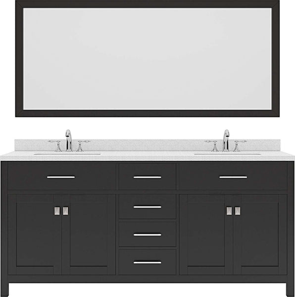 Virtu USA Caroline 72" Double Bath Vanity with Dazzle White Top and Round Sink with Polished Chrome Faucet and Mirror - Luxe Bathroom Vanities