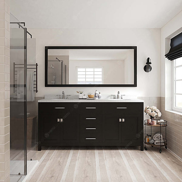 Virtu USA Caroline 72" Double Bath Vanity with Dazzle White Top and Round Sink with Mirror - Luxe Bathroom Vanities
