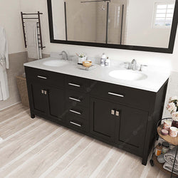 Virtu USA Caroline 72" Double Bath Vanity with Dazzle White Top and Round Sink with Mirror - Luxe Bathroom Vanities