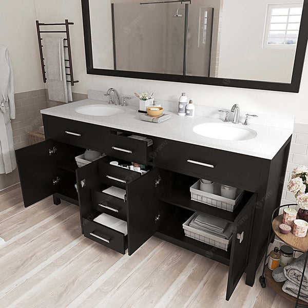 Virtu USA Caroline 72" Double Bath Vanity with Dazzle White Top and Round Sink with Mirror - Luxe Bathroom Vanities