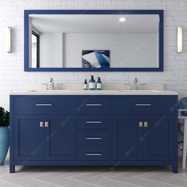 Virtu USA Caroline 72" Double Bath Vanity with White Quartz Top and Round Sinks with Brushed Nickel Faucets with Matching Mirror - Luxe Bathroom Vanities
